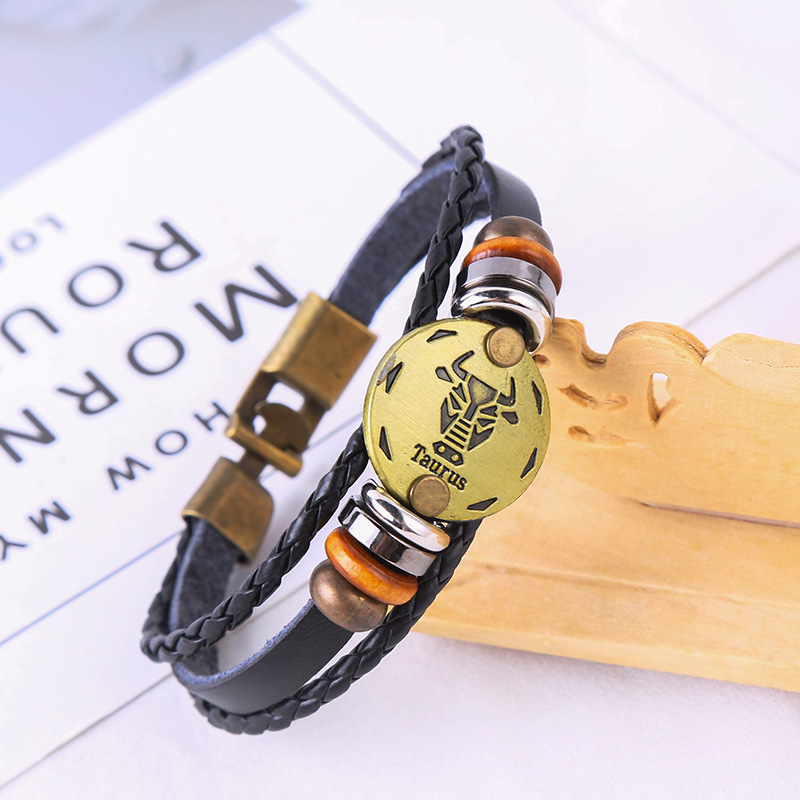 Estilo japonés vintage ropa de trabajo al aire libre pulsera 12 constelación pulsera tejida popular de los hombres pulsera vintage accesorios de desgaste