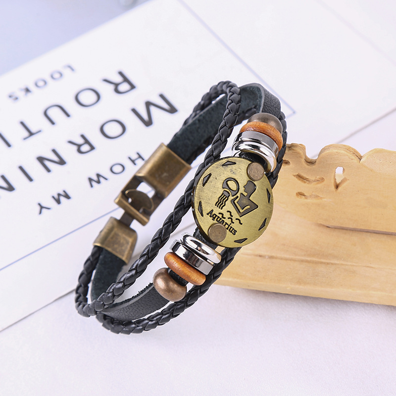 Estilo japonés vintage ropa de trabajo al aire libre pulsera 12 constelación pulsera tejida popular de los hombres pulsera vintage accesorios de desgaste