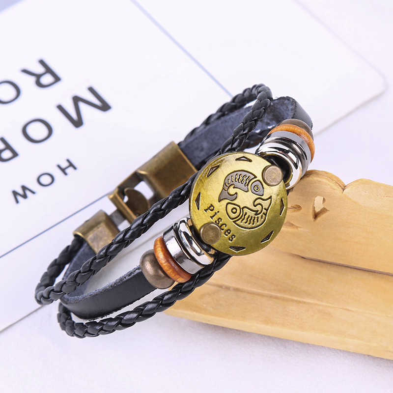 Estilo japonés vintage ropa de trabajo al aire libre pulsera 12 constelación pulsera tejida popular de los hombres pulsera vintage accesorios de desgaste