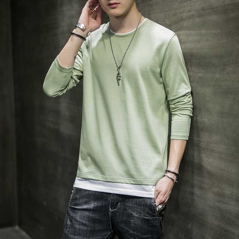 Hombres 2024 Otoño e Invierno nueva camiseta de manga larga de los hombres ins moda casual cuello redondo color sólido algodón de manga larga Camiseta hombres