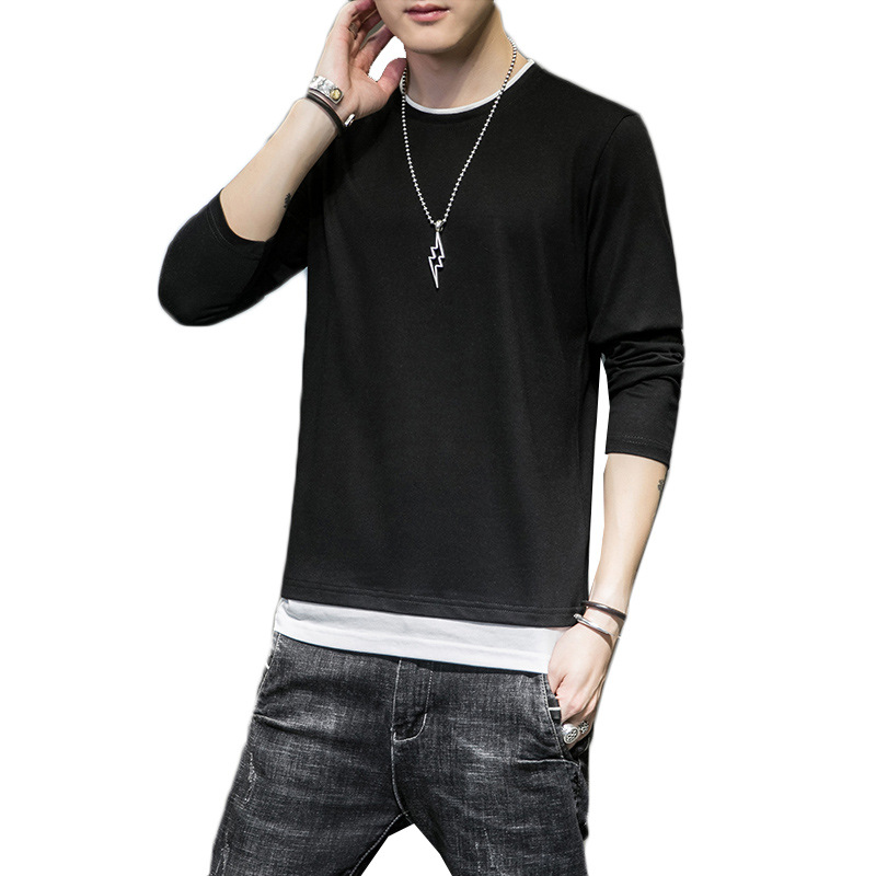 Hombres 2024 Otoño e Invierno nueva camiseta de manga larga de los hombres ins moda casual cuello redondo color sólido algodón de manga larga Camiseta hombres