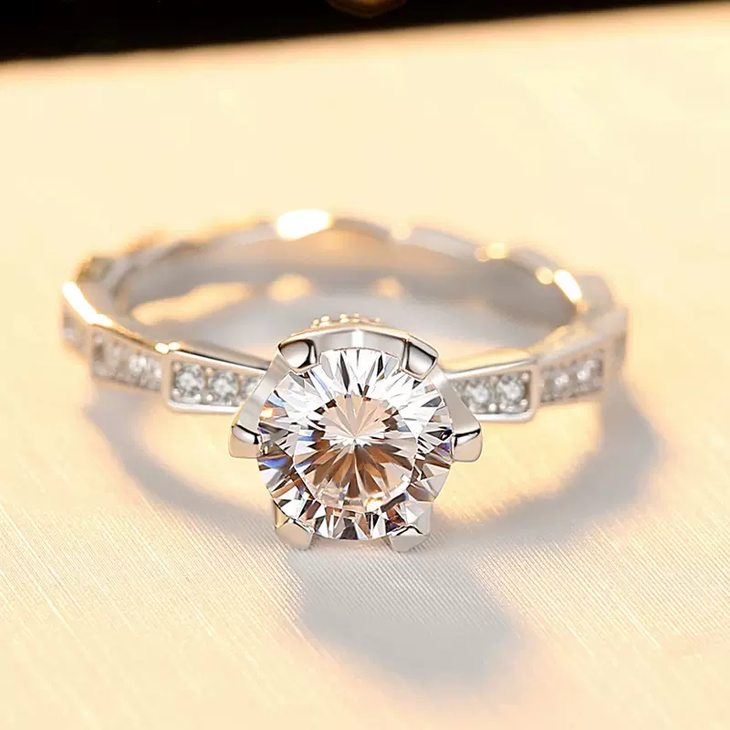 18k金镶嵌天然钻石戒指女50分GIA证书结婚求婚钻戒新款竹节时尚款