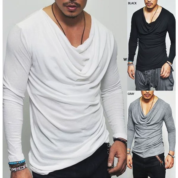 New Men's Autumn and Winter Pure Color Long-Sleeved T-Shirt Men's Bottoming Shirt
