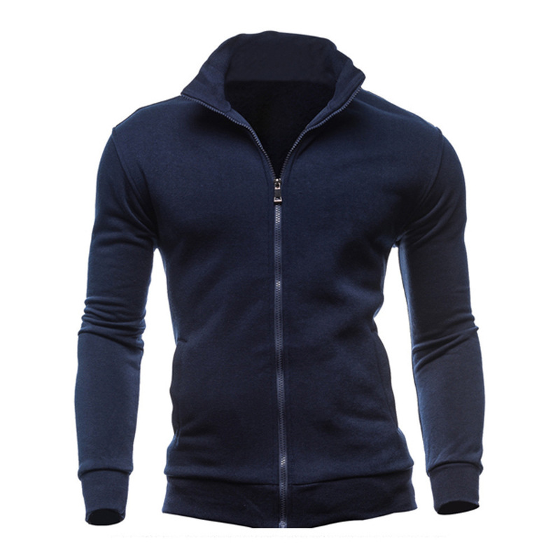 New Men's Sports Sweatshirt Zipper Stand Collar Sweatshirt Jacket Men's Solid Color Cardigan