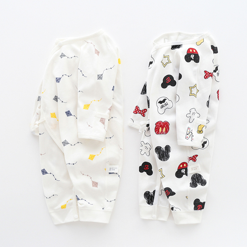 Nuevo bebé mono otoño puro algodón de manga larga de doble cara sin hueso dividida con cordones pierna mariposa mameluco