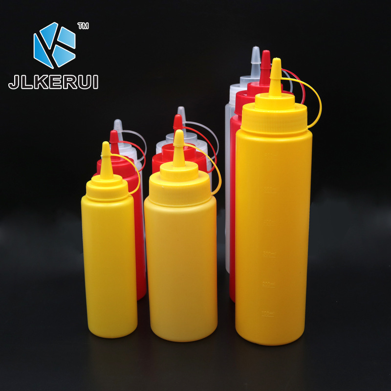 Botella de salsa de tomate squeeze olla de plástico arena squeeze botella squeeze olla salsa olla mermelada olla