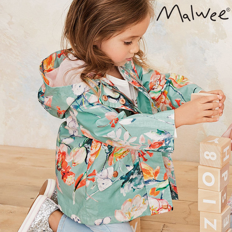 malwee autumn and winter new children's clothing children's long hooded coat European and American children's coat girls cartoon printed clothes
