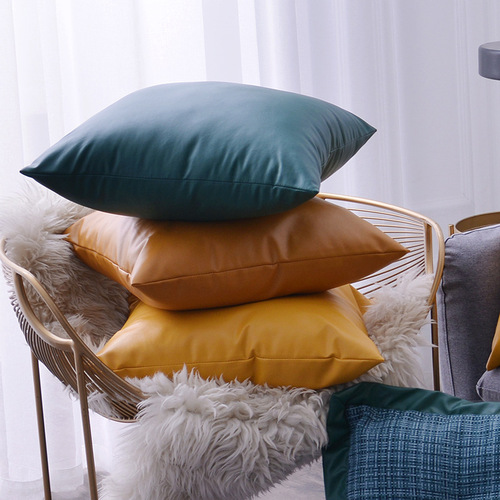 ins Solid Color Nordic PU Leather Pillow Cover Amazon Sofa Car Living Room Office Soft Upholstery Cushion Lumbar Backrest