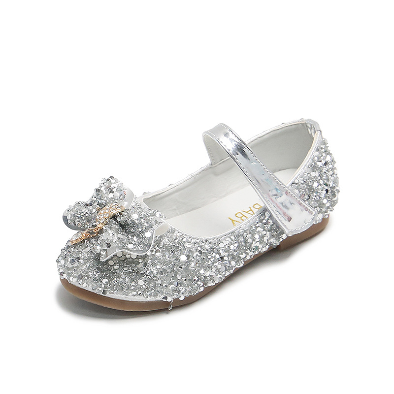 Zapatos para niños 2023 primavera y otoño nuevo lentejuelas arco zapatos de cristal coreano princesa plana casual niñas zapatos de cuero