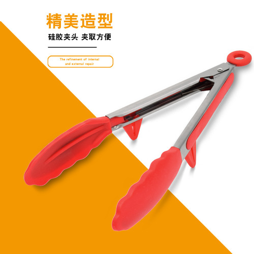 9-inch 12-inch stainless steel silicone belt food clip set, anti-slip and anti-scalding barbecue clips, buffet fried steak clips