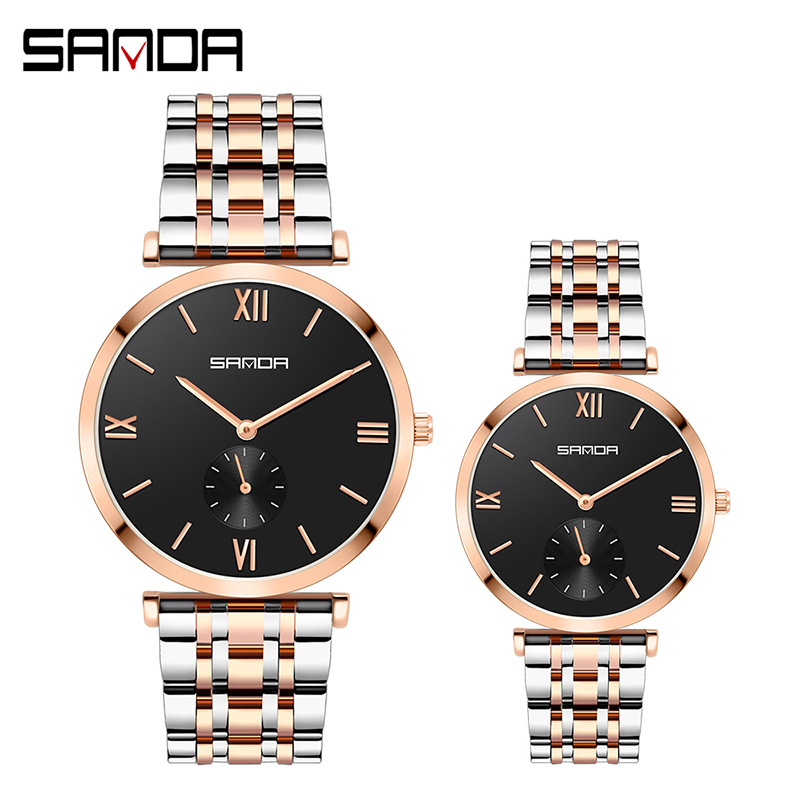 Sanda's New Steel Band Couple Watches Are Fashionable and Trendy, Waterproof for Men and Women, Steel Band Wristwatches, Direct Sales from the Manufacturer, Available for Dropshipping