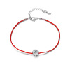 Accessory, birthday charm, red rope bracelet, platinum zirconium, European style, wholesale, simple and elegant design