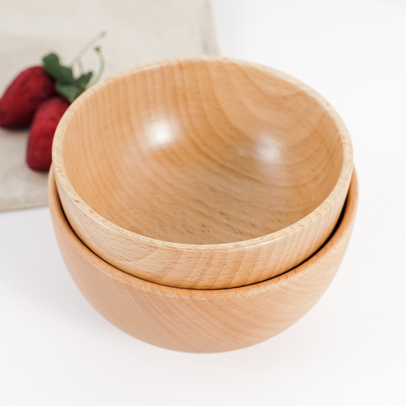 Tazón de madera para adultos para niños de haya Tazón de kimchi coreano de madera entera Tazón de arroz redondo para ensalada Cuenco de arroz doméstico Vajilla de madera al por mayor