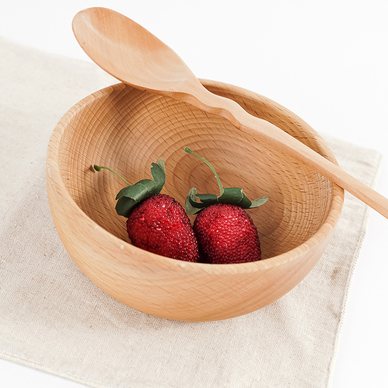 Tazón de madera para adultos para niños de haya Tazón de kimchi coreano de madera entera Tazón de arroz redondo para ensalada Cuenco de arroz doméstico Vajilla de madera al por mayor