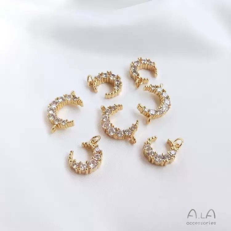 14K包金保色微镶锆石月亮吊坠小挂件diy手工制作项链手链饰品配件