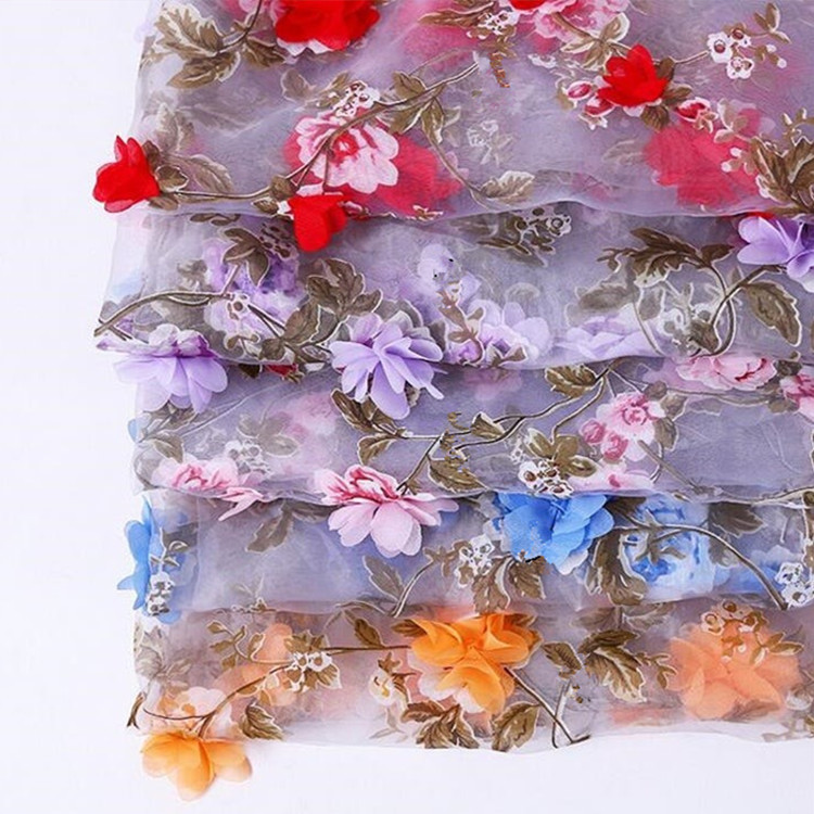 Spot organza three-dimensional nail embroidery fabric new three-dimensional nail fabric small fresh fashion fabric