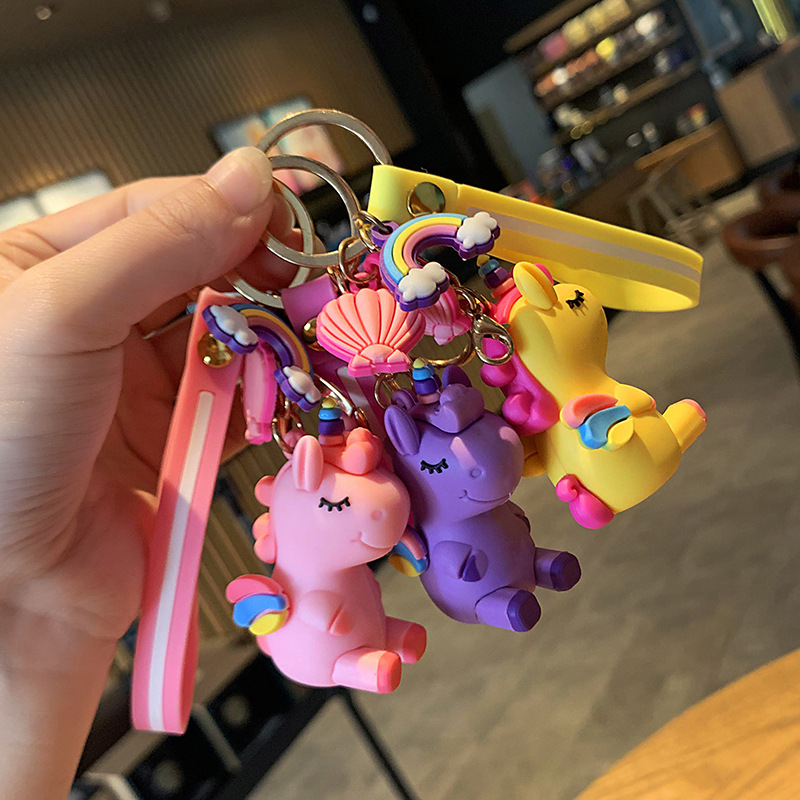Rainbow Dream Unicorn Keychain Cartoon Doll Backpack Pendant Couple Keychain Silicone Material Cute