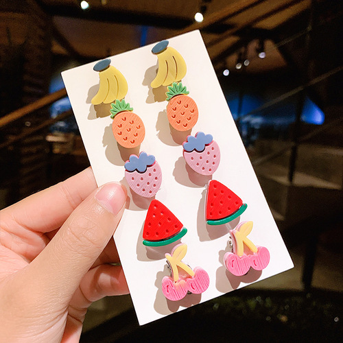 Children's earrings, ear clips, no pierced ears, princess little girl's cute flower pain-proof earrings, fashionable catwalk jewelry