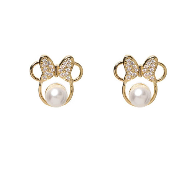 Korean cute earrings pearl with bow, simple and elegant design, internet celebrity