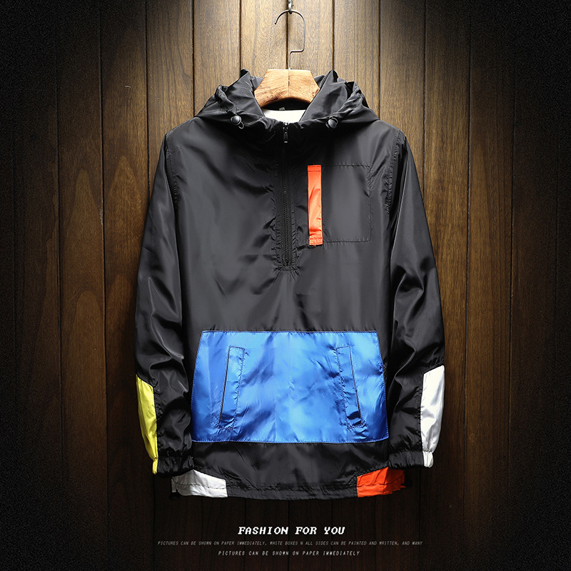 Giacca da uomo autunno inverno con cappuccio Giacca sportiva casual da uomo a contrasto di colore sottile Cappotto da allenamento per corsa all'aria aperta Top Abbigliamento maschile_voghion.com