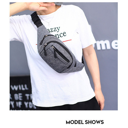 Men's waist bag, street-side canvas single-shoulder crossbody fashionable cashier bag, Korean version, cycling, running, sports large-capacity waist bag