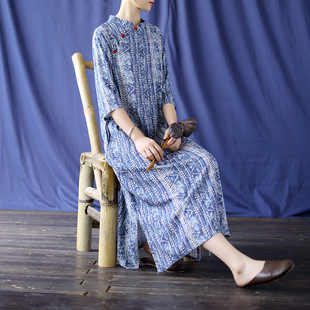 Genuine autumn retro cheongsam, dress, Chinese style, cotton and linen
