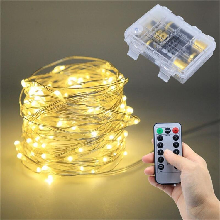LED copper wire lamp factory wholesale decorative light string remote control waterproof 8 function battery box four wire full color light string