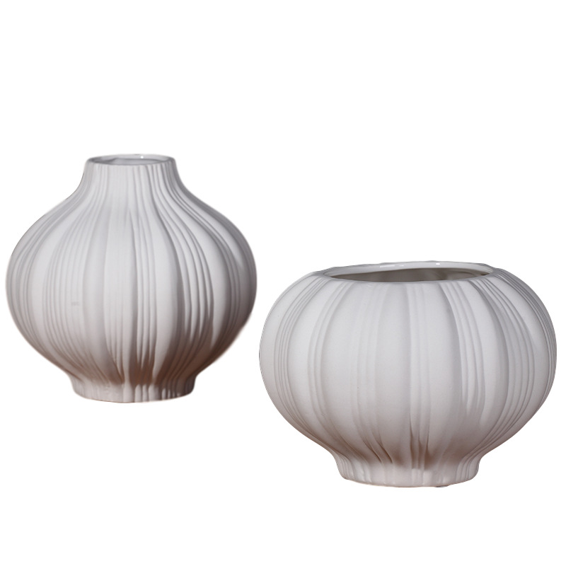 Arreglo de flores jarrón mesa de cerámica simple decoración moderna moda flor blanca redonda sala de estar decoración fábrica al por mayor