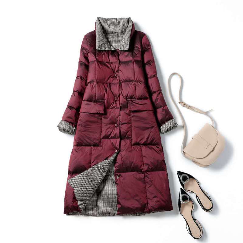 Cross-Border double-sided down jacket Women's Mid-length autumn and winter Korean-style slimming double-sided white duck down overknee coat fashion Cross-Border double-sided down jacket Women's Mid-length autumn and winter Korean-style slimming double-sided white duck down overknee coat fashion