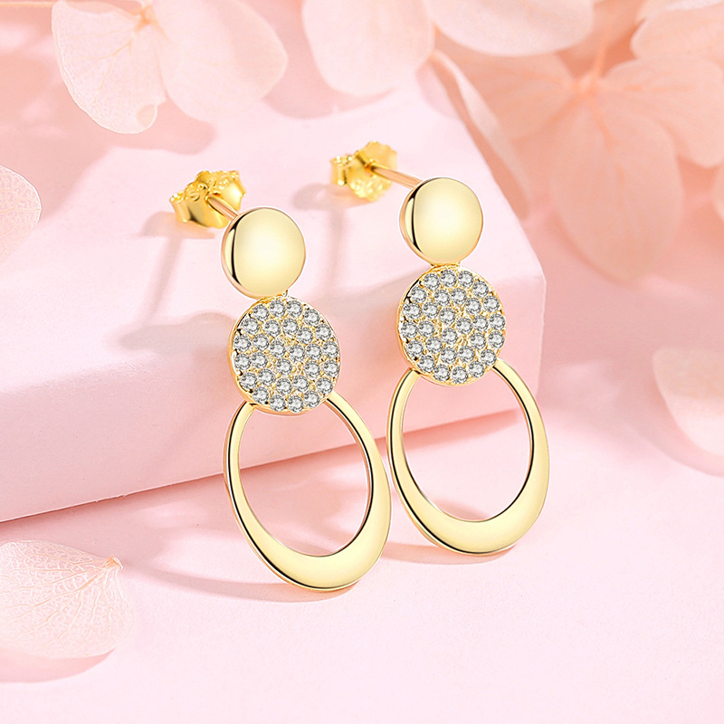 Pendientes redondos Corea del Sur elegante rhinestone largo personalizado pendientes mujeres 925 plata esterlina diseño europeo y americano exagerado pendientes