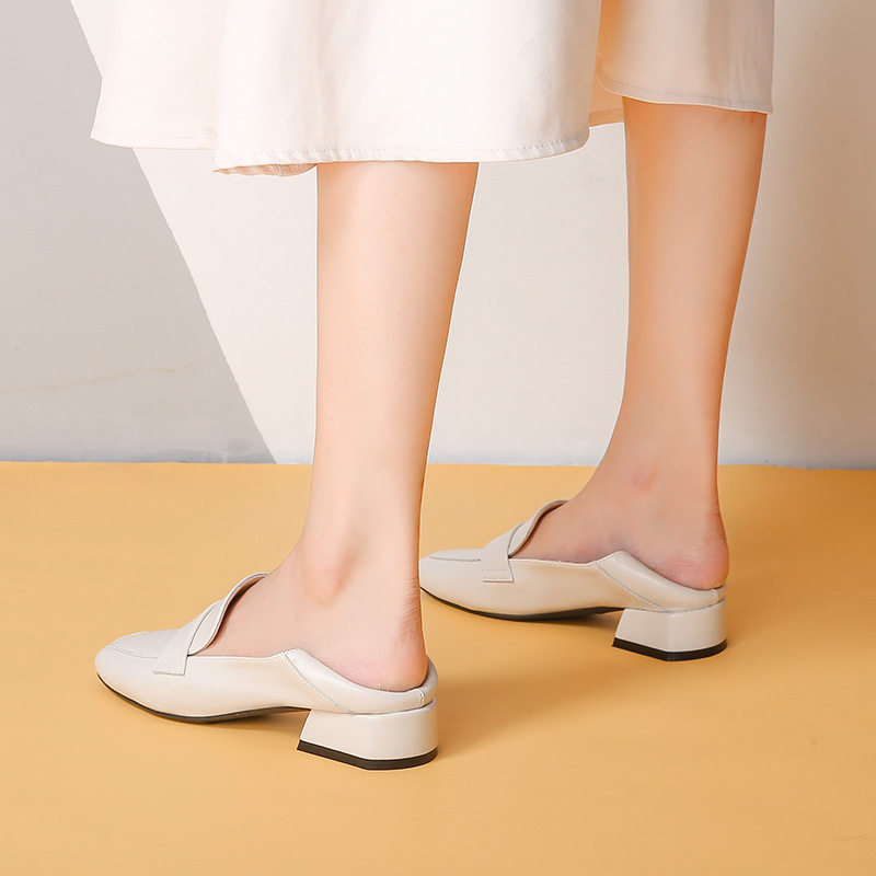Giày lười nữ mũi vuông gót vuông tăng chiều cao phong cách Anh, gót 3–5 cm — Màu mơ, Màu đen