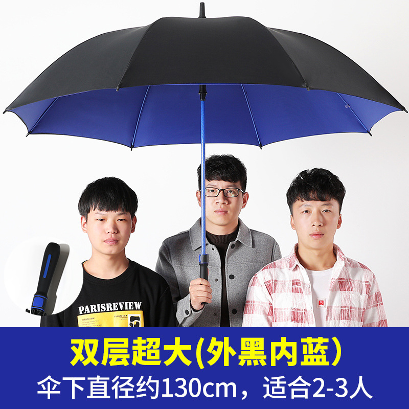 24-Bone de mango largo paraguas de sol automático de gran tamaño doble de tres personas paraguas de negocios negro sólido paraguas publicitario personalizado
