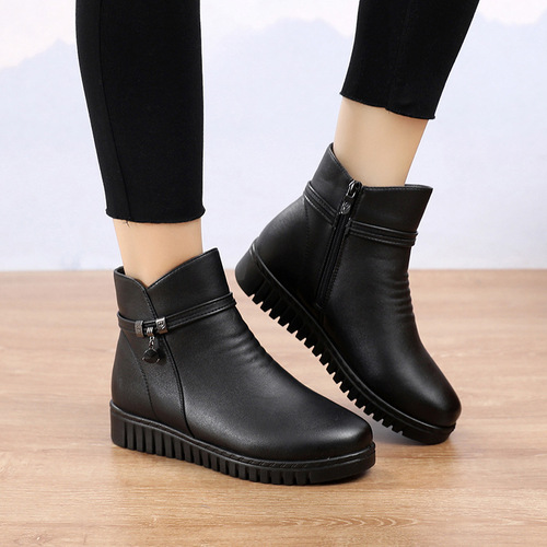 New winter women's cotton shoes, mother's shoes, flat heels, middle-aged and elderly warm short boots 41 non-slip large size wholesale 42