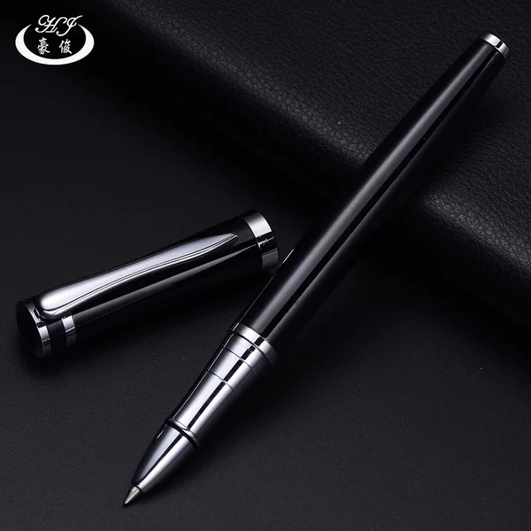 Spot men's black business insert metal sign pen ball pen integral gift can be printed advertising logo