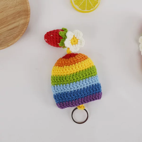Key Bag Finished Fresh Rainbow Knitted Key Set Strawberry Flower Handmade Car Key Bag Artistic Women's Bag