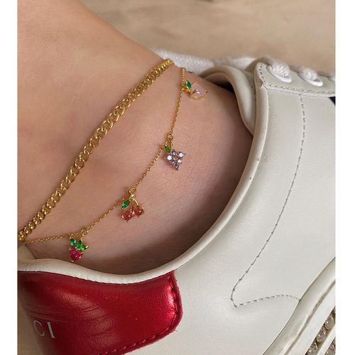 European and American cross-border jewelry INS hot color gemstones cherry peach tropical fruit anklets and anklets for women wholesale