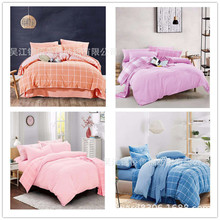 全棉宽幅色织格子水洗布32*32条子印花皱布40*40斜纹四件套床单布