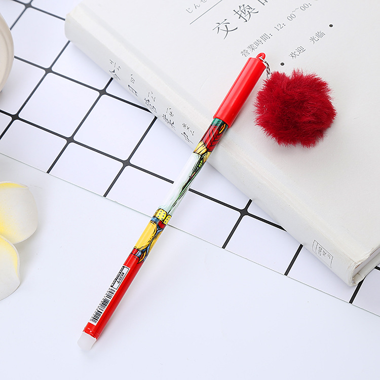 Bola de piel creativa colgante pluma de gel de dibujos animados estudiante pluma de agua linda oficina papelería negro pluma de firma