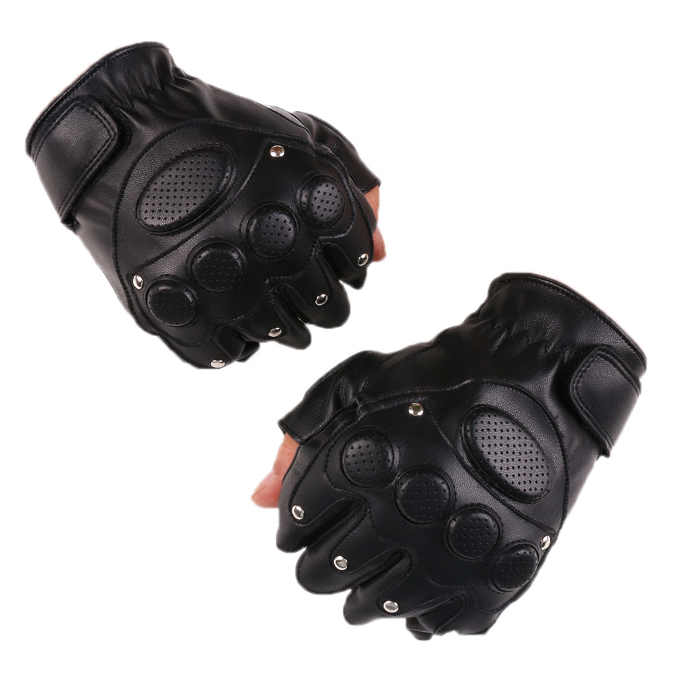 Guantes de cuero de medio dedo primavera y verano hombres y mujeres al aire libre equitación absorción de choque deportes rendimiento PU guantes de cuero