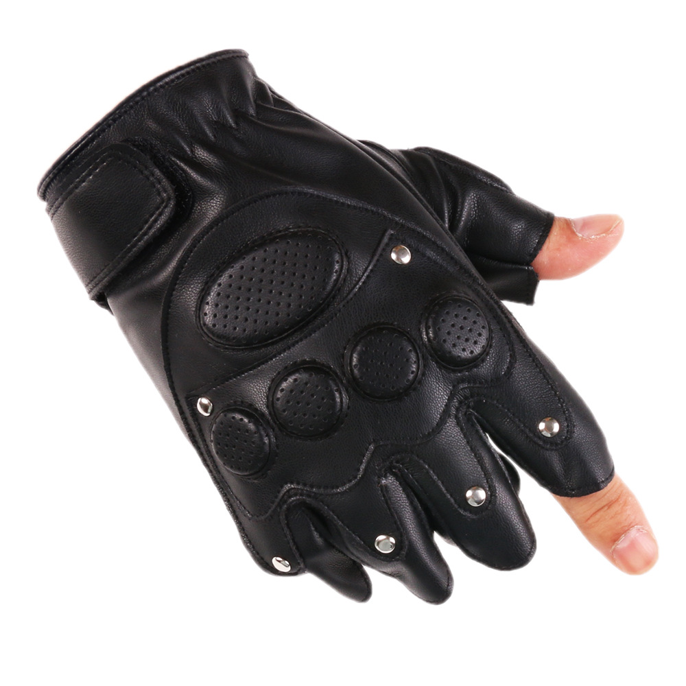 Guantes de cuero de medio dedo primavera y verano hombres y mujeres al aire libre equitación absorción de choque deportes rendimiento PU guantes de cuero
