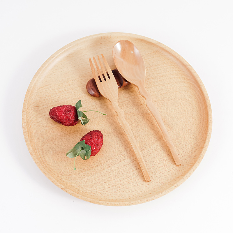 Plato de madera de haya Plato de madera redondo de estilo japonés Plato de comedor de madera maciza Plato de frutas Plato de madera de nueces Bandeja al por mayor
