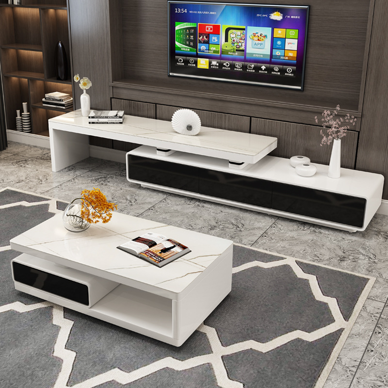 Juego de mesa de centro y mueble para TV de pizarra para apartamentos pequeños, estilo moderno minimalista para sala de estar, mesa de té y mueble de suelo minimalista de estilo italiano, nuevo modelo.