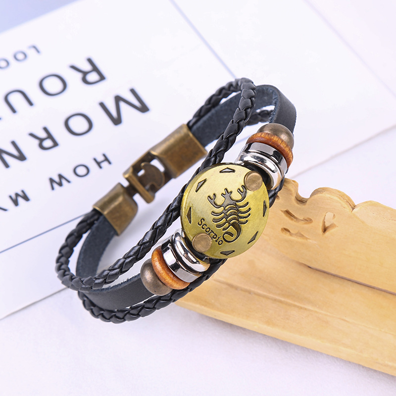 Estilo japonés vintage ropa de trabajo al aire libre pulsera 12 constelación pulsera tejida popular de los hombres pulsera vintage accesorios de desgaste