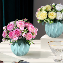 厂家直销仿真花牡丹蔷薇玫瑰9头假花大把束手捧婚礼婚庆道具装饰