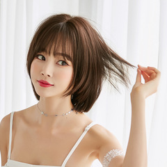 Yiwu manufacturer wholesales shoulder-length short hair, medium-long hair, round face, straight hair, short hair styling, face shaping, natural fluffy wig set