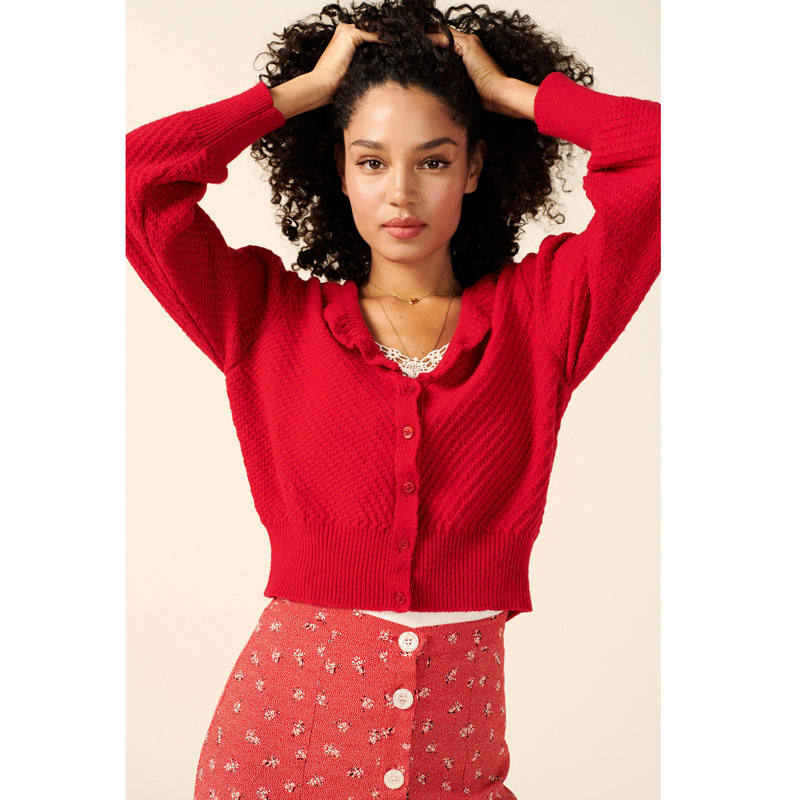 Half Price, No Refunds or Exchanges N251 # Ref Core-Spun Yarn Doll Collar Short Sweater Top Wholesale French European and American Style