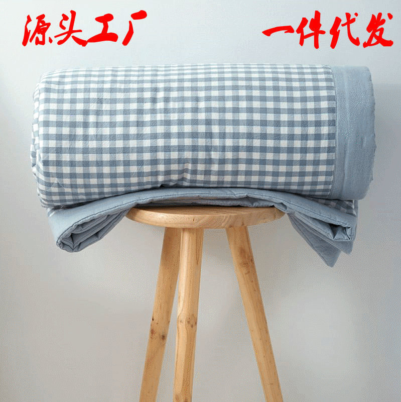 Washed cotton summer quilt yarn-dyed unprinted Plaid thin single double washable air conditioner quilt children's summer cool quilt a generation of hair
