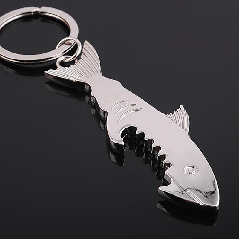 Metal keychain shark bottle opener keychain creative gift wholesale multifunctional key chain engraved Company logo