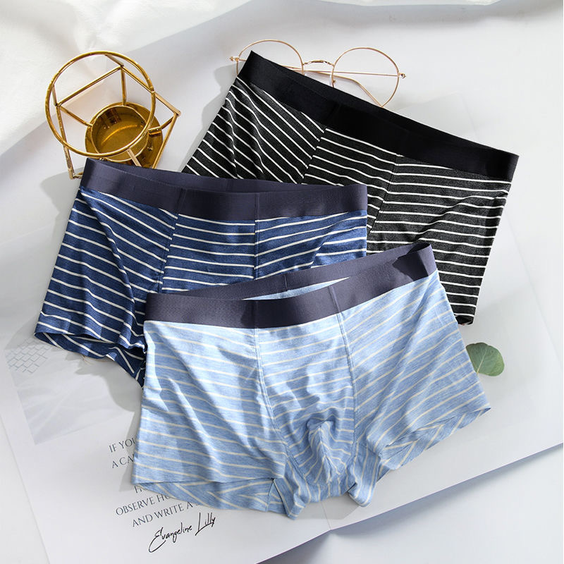 Striped Modal Seamless Men's Underwear, Comfortable and Breathable Boxer Briefs, Mid-Waist Men's Boxer Shorts