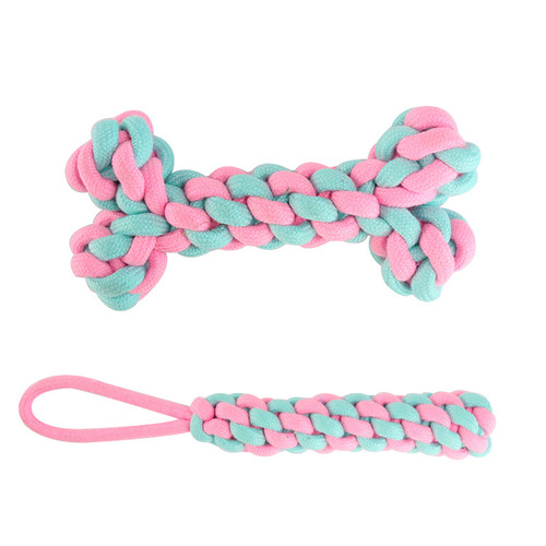 Manufacturer's new pink and blue pet cotton knot toy set, bite-resistant molar dog toy, pet toy